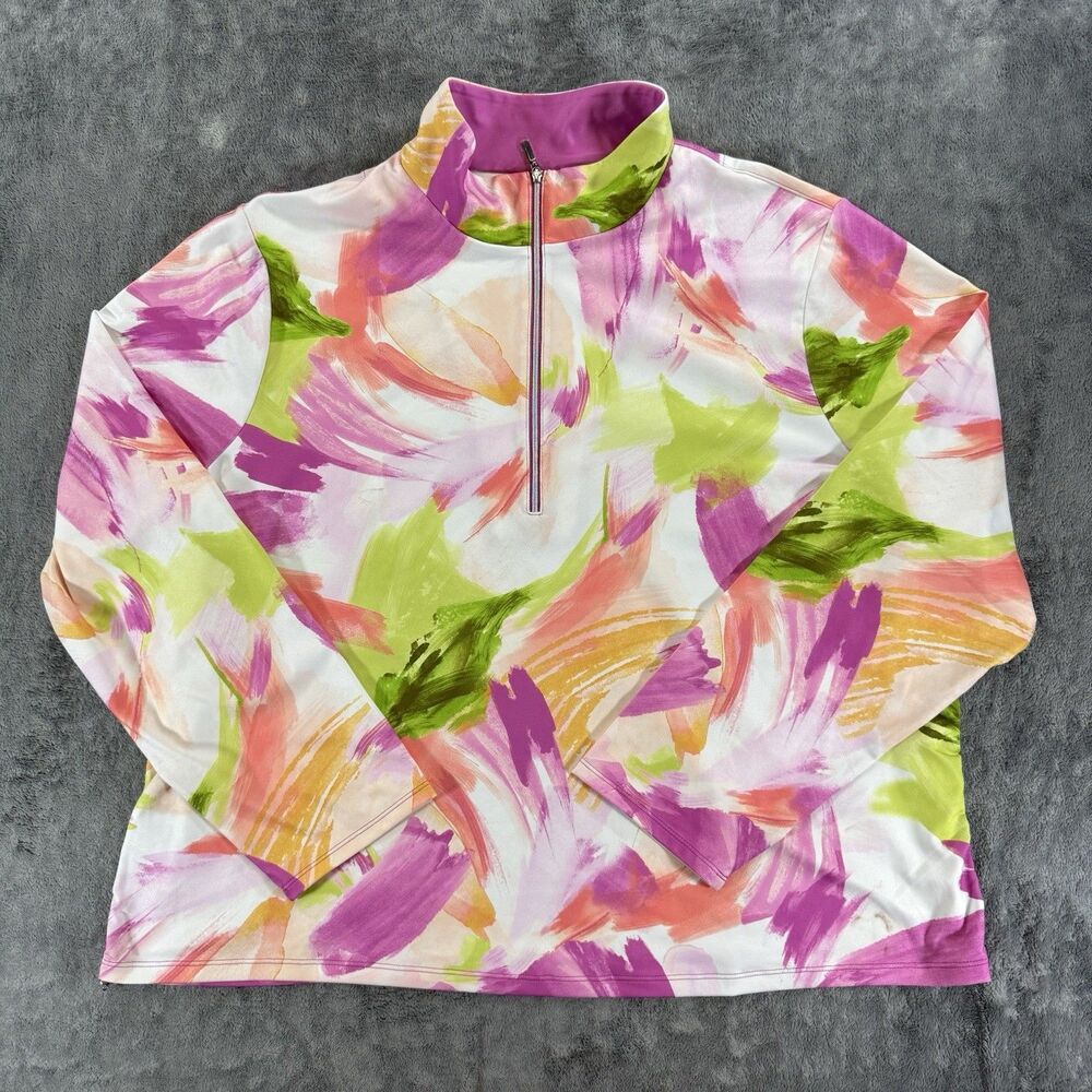 Chico's Zenergy UPF Trails Half Zip LS Top BRUSH STROKES Bold Print Sz 4 US XXL